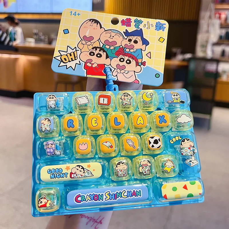 @26Grid Keycap Clicker Anti Stress Fidget Keyboard Keychain Decompression Button Cartoon Hand Relax Party Favor Gift 26구 키캡 키링