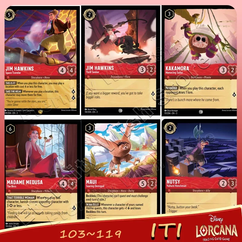 

Disney LorcanaITI Series103~119 Card Maui - Soaring Demigod Madame Medusa - The Boss Jim Hawkins - Thrill Seeker