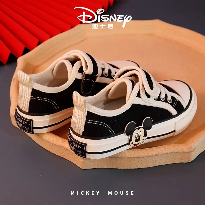 Disney Children\'s Casual Canvas Shoes Spring Autumn Boys\' Girls Cricket White Black Mickey Mouse Breathable Shoes Size 24-37