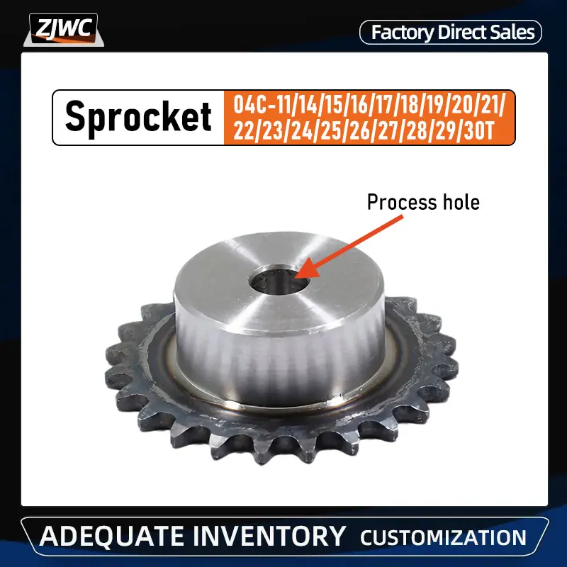 Sprocket 2Points 04C 11/14/15/16/17/18/19/20/21/22/23/24/25/26/27/28/29/30T 45# Steel Process Hole Sprockets For Conveyor System