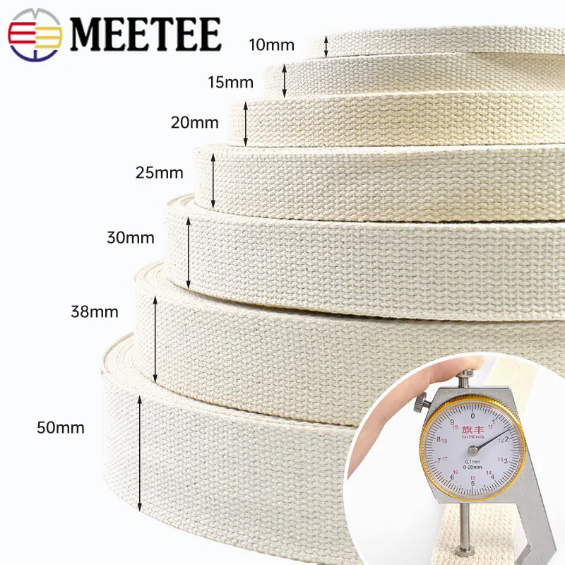 10Meters 15-38mm Beige Canvas Cotton Webbing Tapes Bags Strap Ribbon Band Belt Clothing Bias Binding