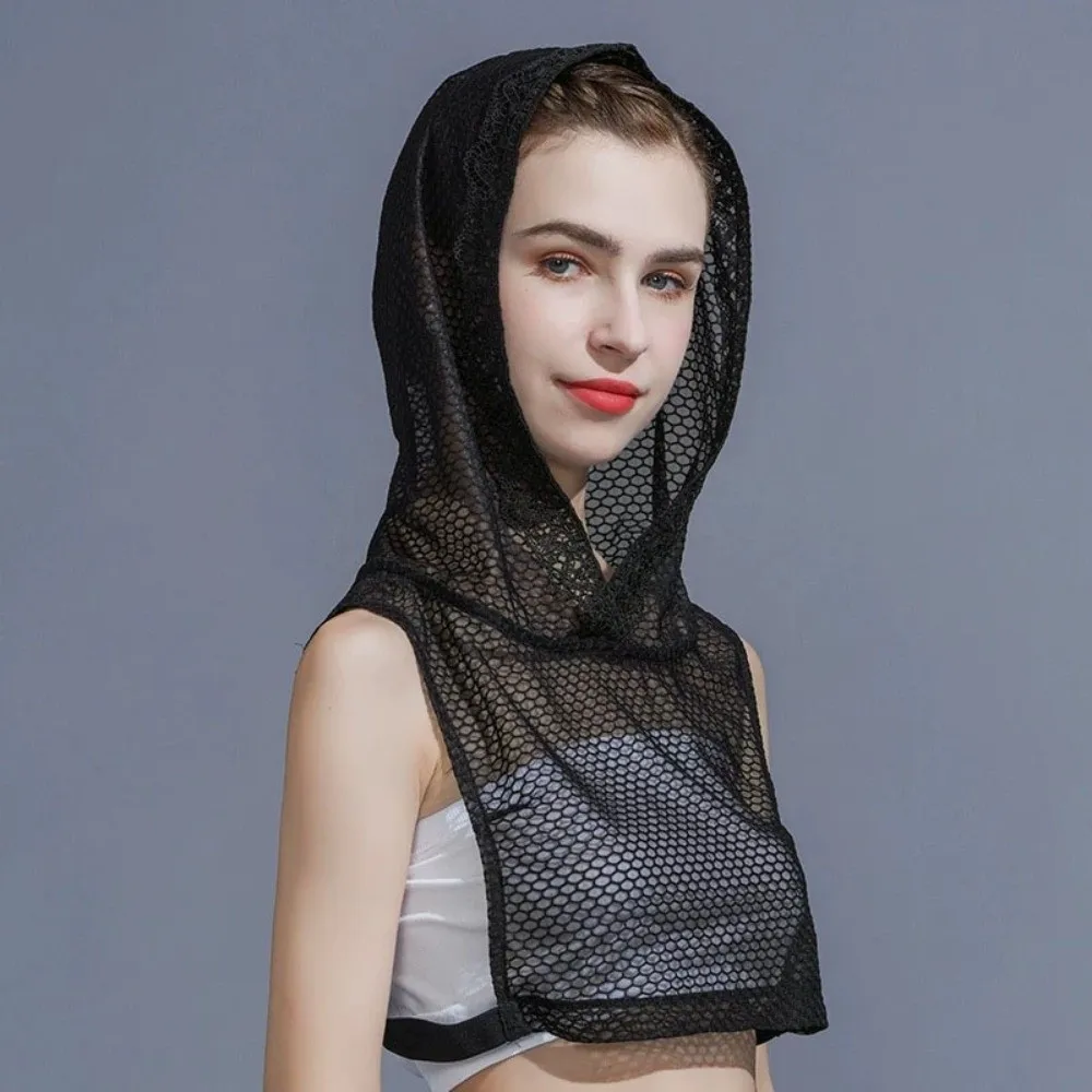 

With Cap Fake Lace Floral Collar Slim Gauzy Mesh Base Layer Top White Solid Color Detachable False Collar Clothes Accessory