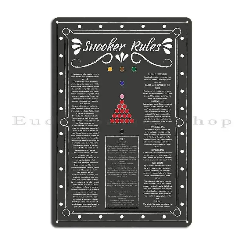 Snooker Rules Poster Metal Sign Bar Cave Printing Garage Modern Retro eight ball pool rules Tin Sign Poster