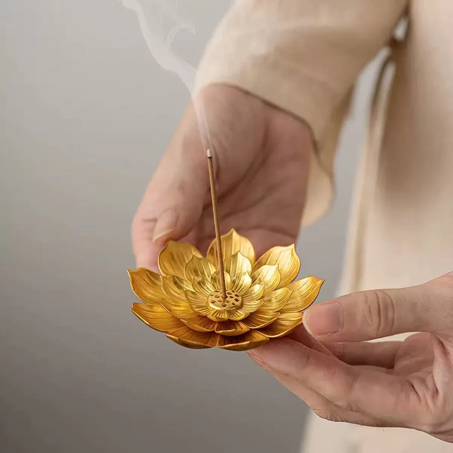 1 Stück Goldener Räucherstäbchenhalter Buddhismus Lotus Räucherplatte für Tempel