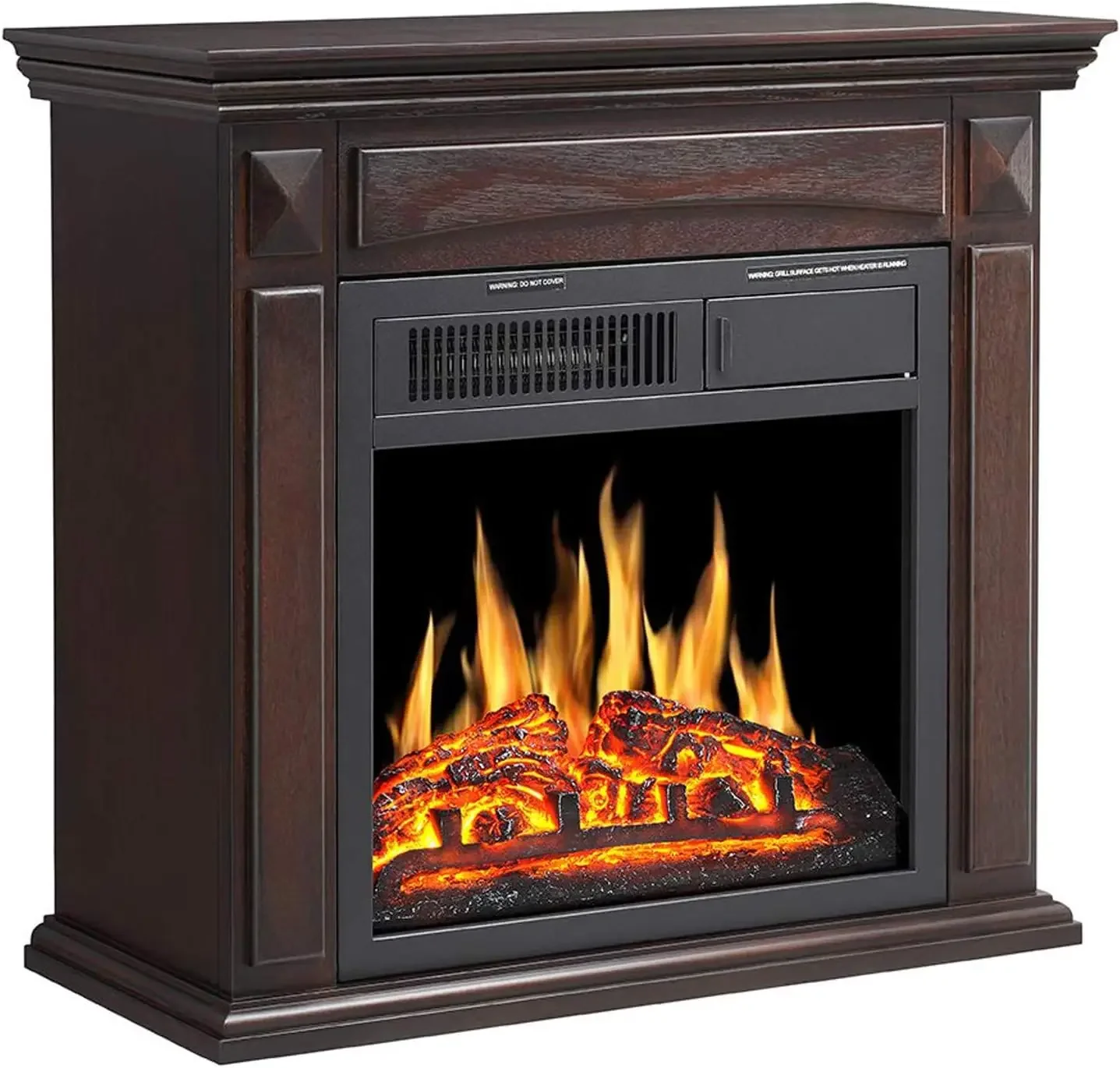 27” Electric Fireplace Mantel Wooden Surround Firebox, TV Stand with Freestanding Electric Fireplace,Remote Control