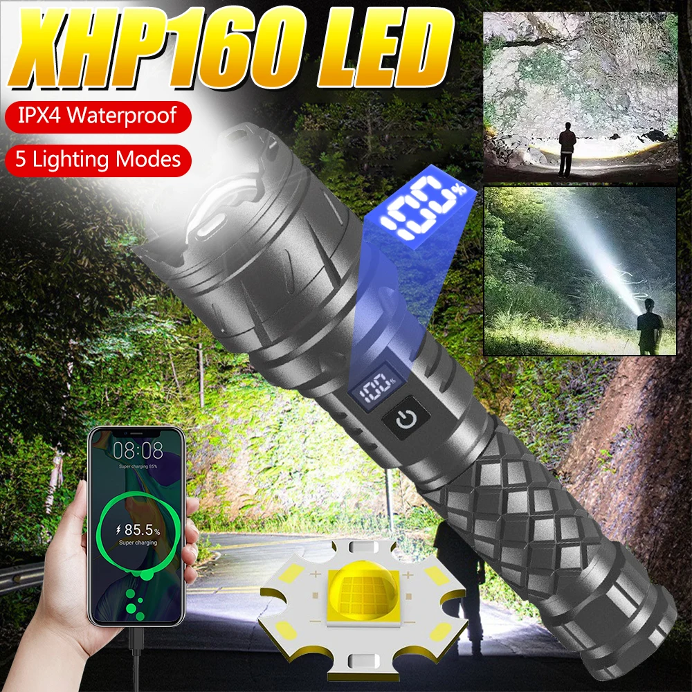 

Tactical Hunting Torch Lights Powerful Flashlight Zoom 16-cores Light Brightest XHP100.2 Lantern 10000MAH Usb Rechargeable Torch