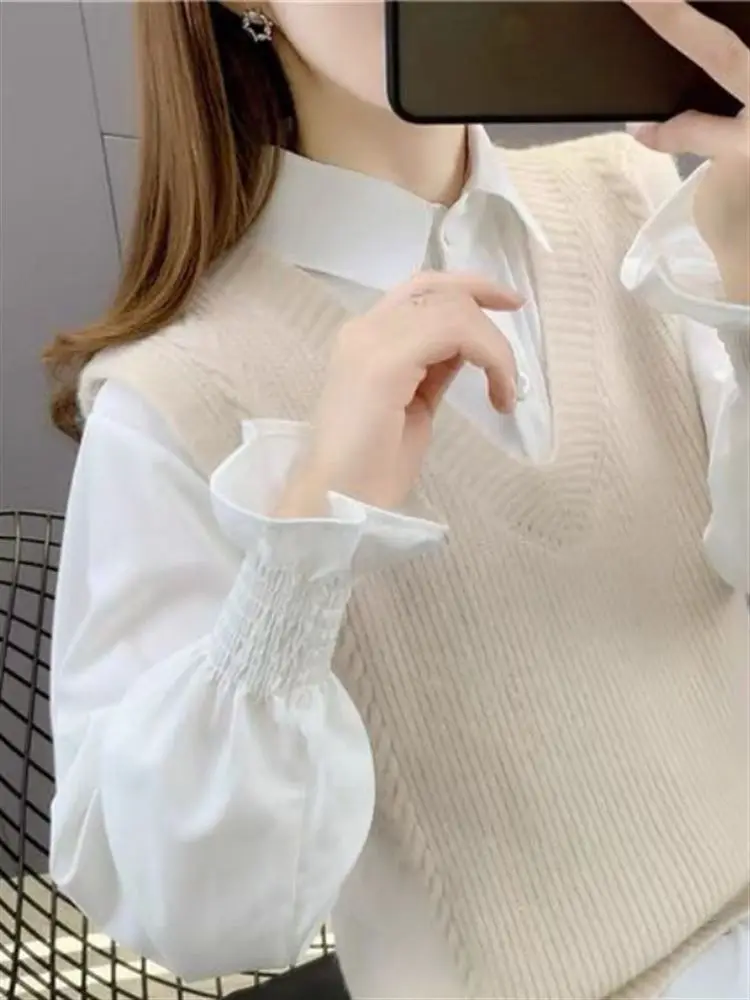 

Loose Women's Vest Top Set 2024 Spring Autumn Fashionable Knitted Shirt Casual Commute Style Comfortable Fit Knitwear