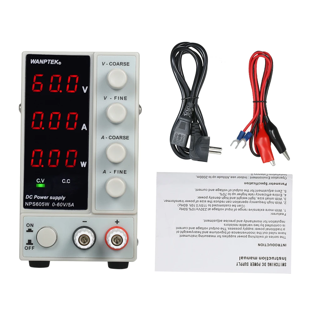 wanptek NPS605W 0-60V 0-5A Switching DC Power Supply LED Display AC 115V/230V 50/60Hz Voltage & Current Regulated Dual Output