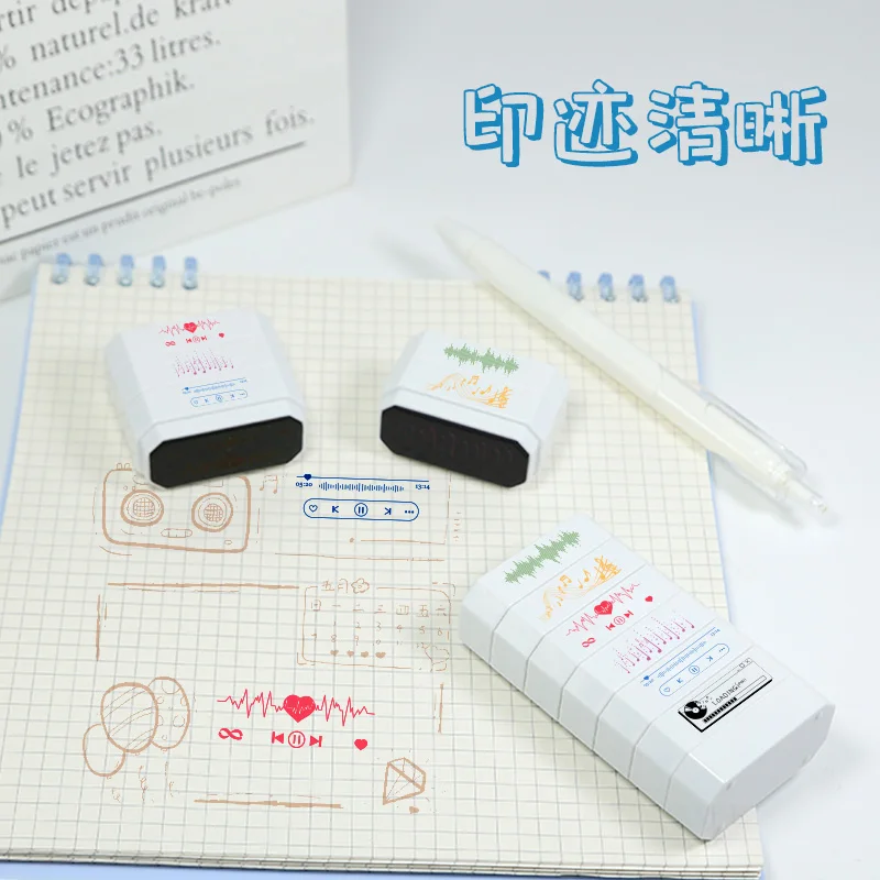 سلسلة عنصر الموسيقى الجديدة المكونة من ستة طبقات، ختم مكعبات البناء، أغنية كل يوم، سجل حساب يدوي، ختم ملون متعدد الوظائف #4