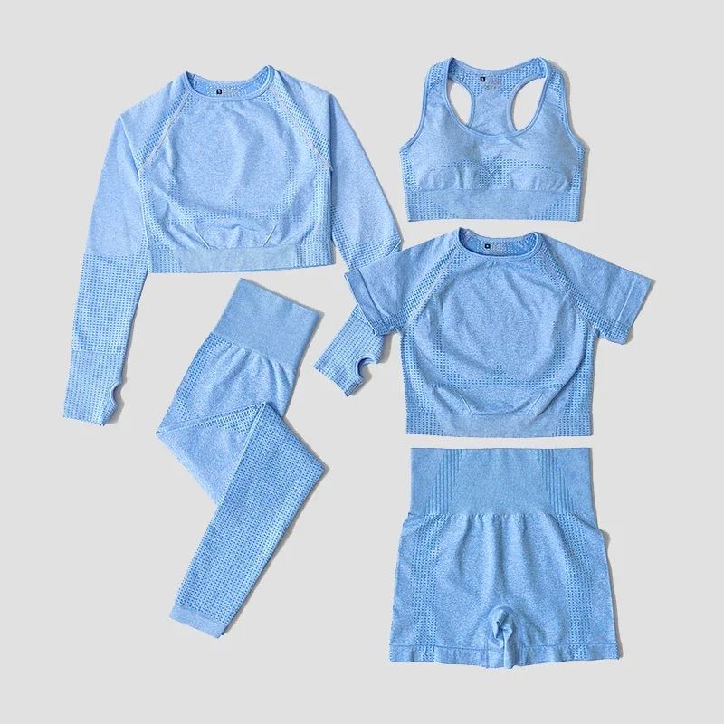 

2025 New Seamless Women Yoga Set Workout Sportswear Gym Clothing Fitness Long Sleeve Crop Top High Waist Leggings Sports Suits