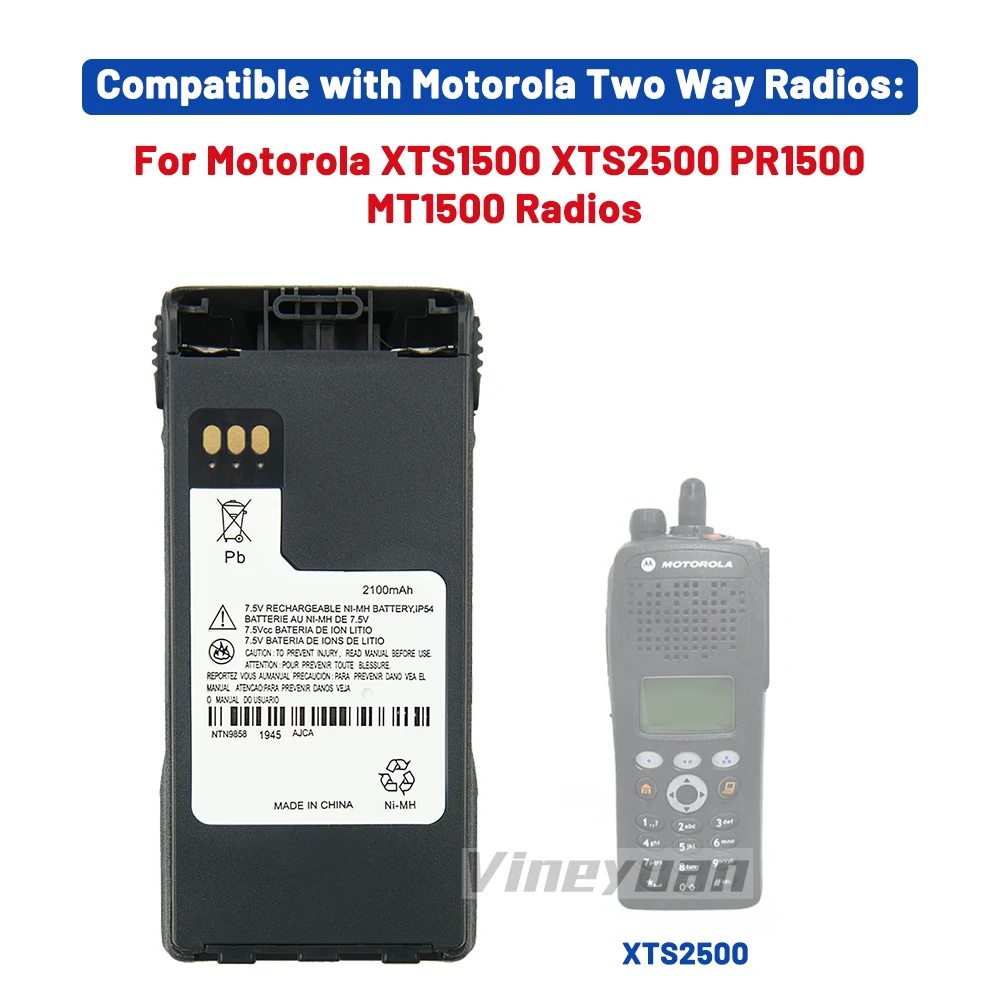 NEW 7.5V 2100mAh NTN9858 NTN9815 Replacement NI-MH  Battery  for Motorola XTS2500 XTS1500 PR1500 MT1500 Two Way Radio