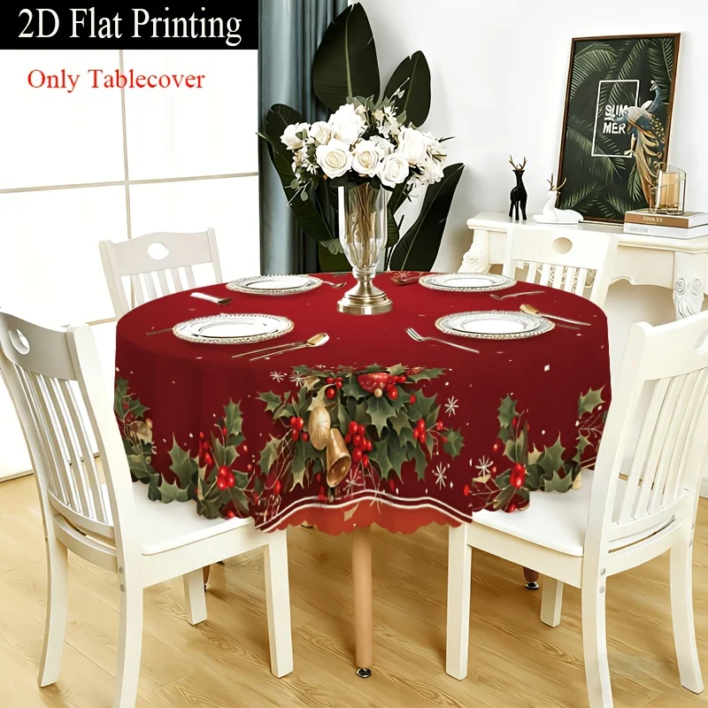 Christmas tablecloth suitable for dining tables, with holly berry borders, perfect for winter decorations and festive gatherings