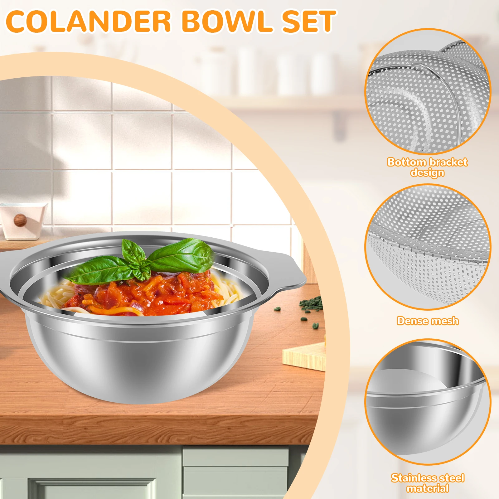 2Pcs Fruit and Vegetable Washing Bowl Stainless Steel Rice Sieve Filter for Washing and Draining Fruits Vegetables Cooked Pasta