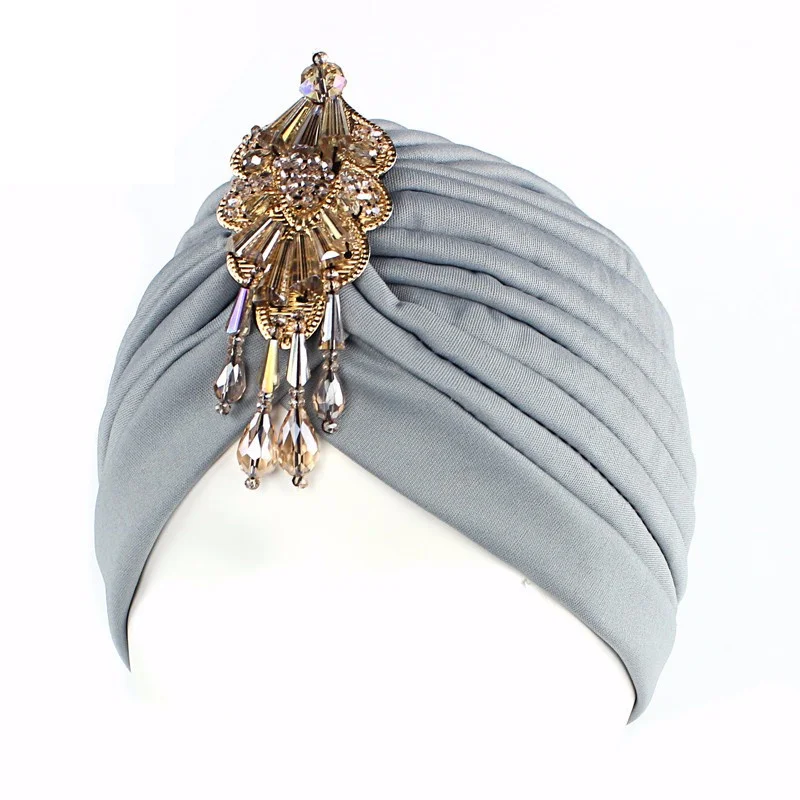 NEW Luxury Divas turban Head wrap hat with beaded pendant Women Islamic Inner Hijab Caps Arab wrap Head femme musulman turbante