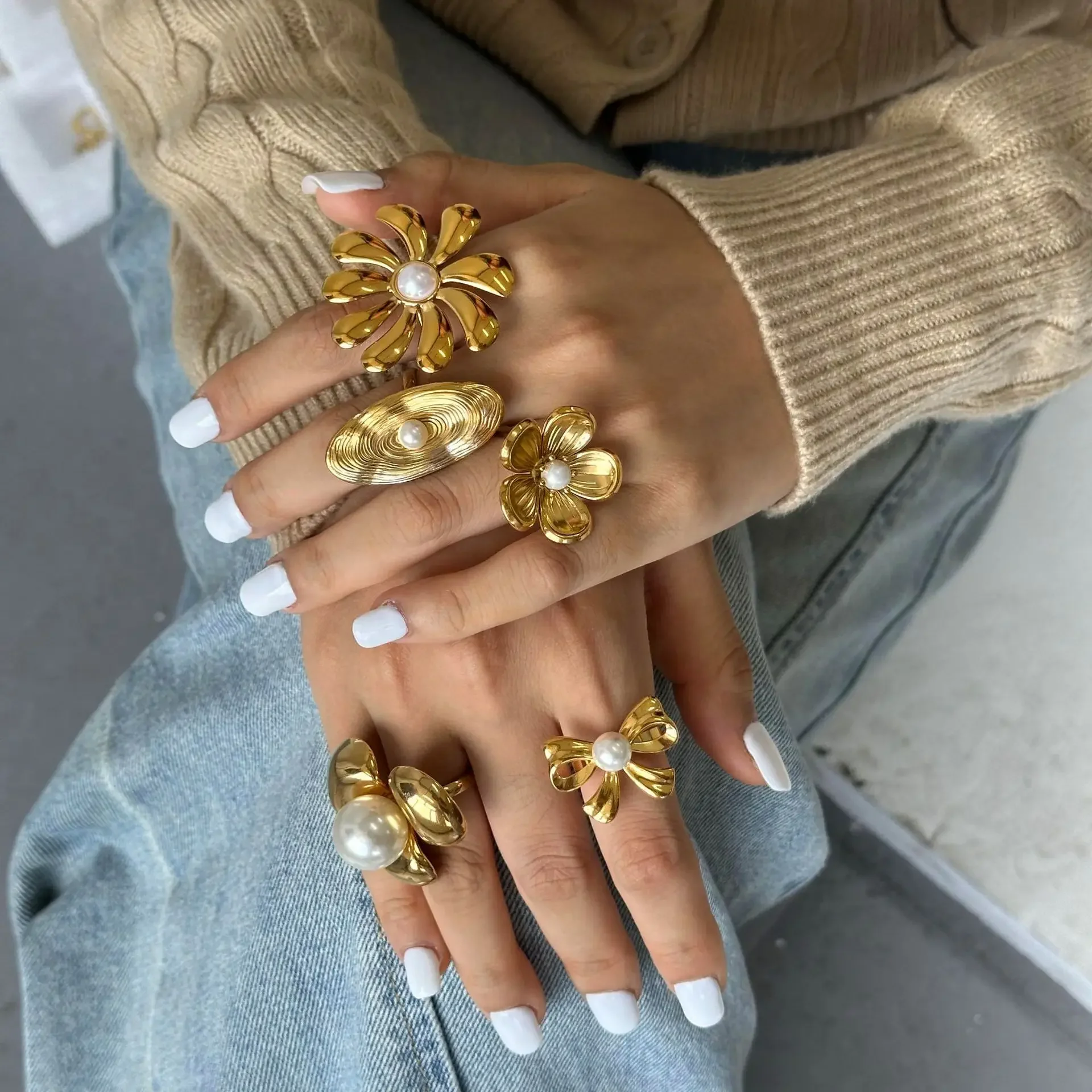 Blumen perlen ring übertrieben Luxus schmuck