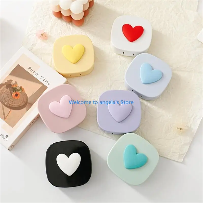X4YC Contact Lens Case(Square and Heart) for Travel & Home Colorful Heart Lenses Remover Tool with Mirror