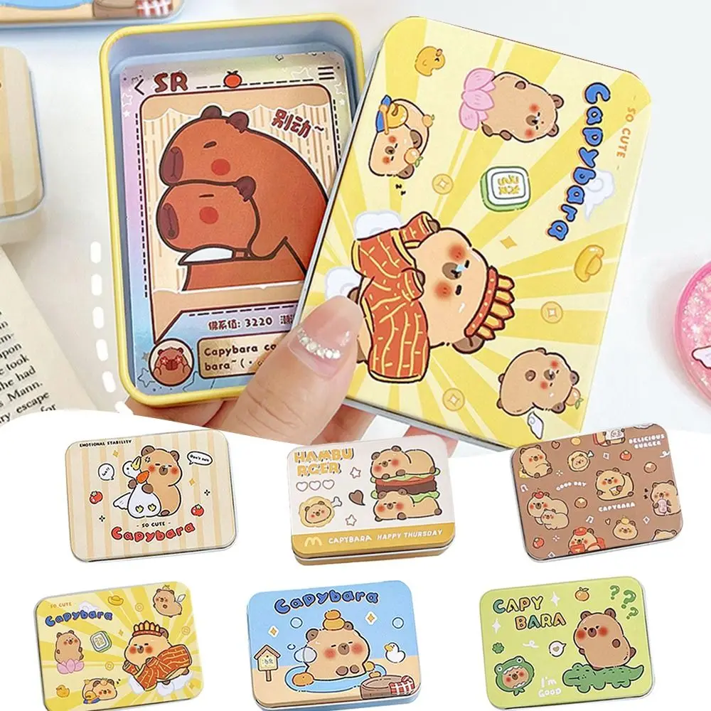 Candy Jewelry Capybara Storage Box Cartoon Pattern Large Capacity Small Tin Box Tinplate Cards Photos Peripherals