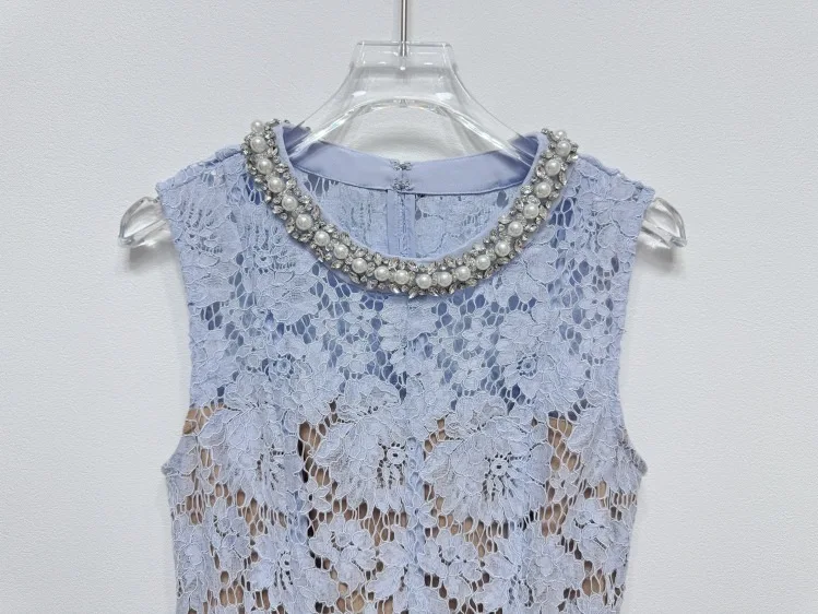 Embroidery Lace Midi Long Dress Women 2023 Summer Spliced Short Sleeve Sexy Women Dresses Floral Single Breasted Dress