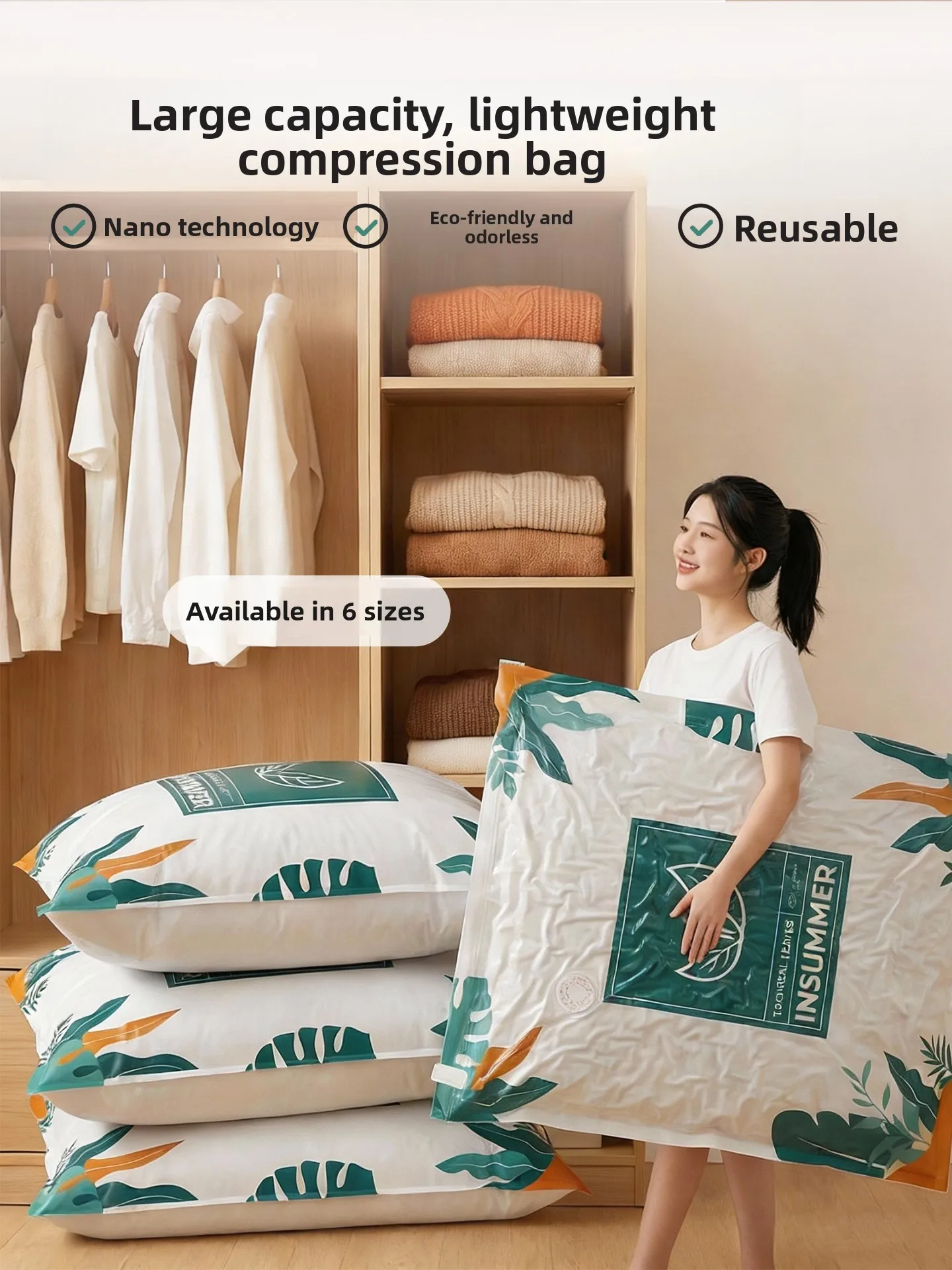 

Вакуумный пакет для путешествий для одежды, пуховиков, хлопковых одеял, большой, с насосом, материал PET+PE