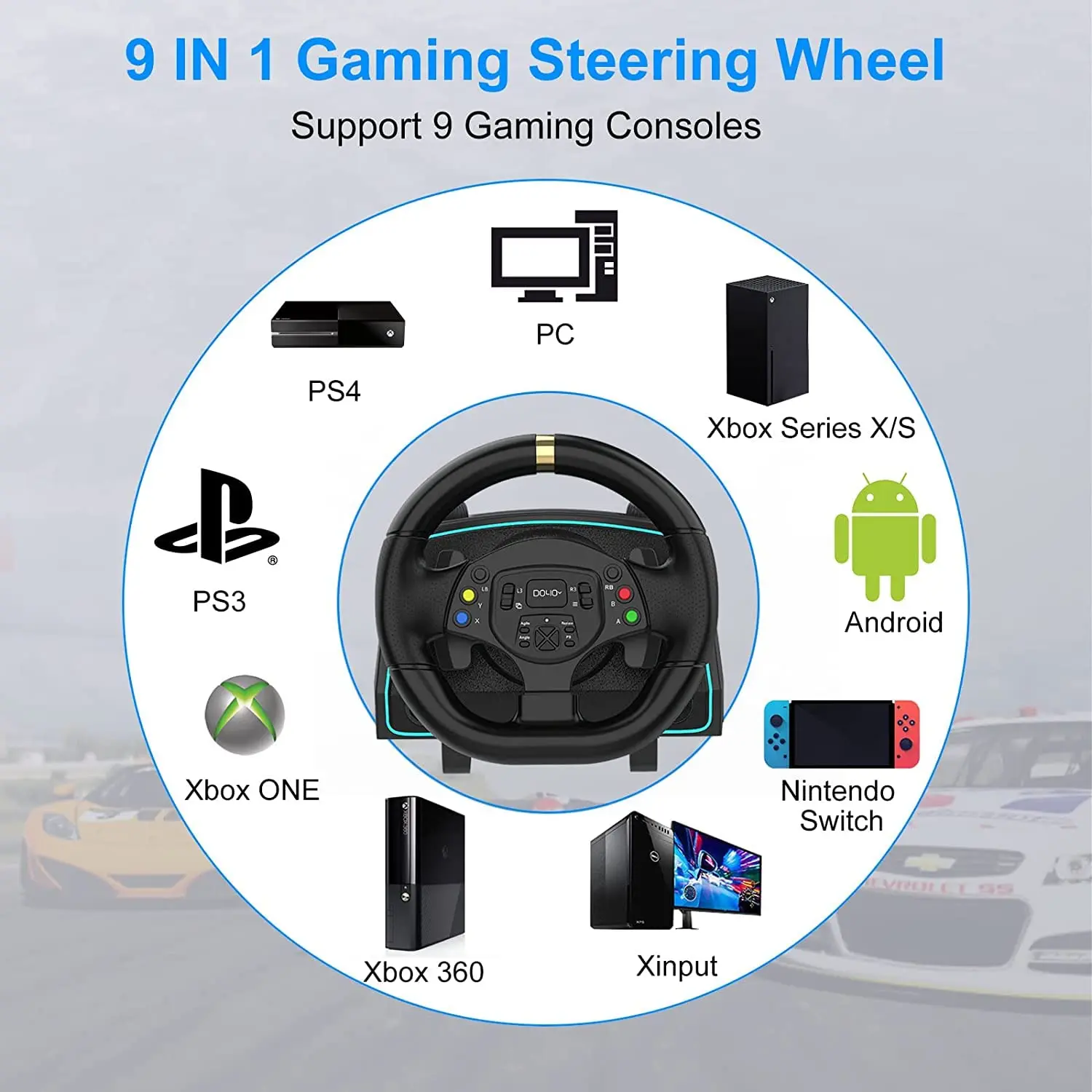 DOYO Volante Gaming Racing Steering Wheel para Xbox One/Playstation 4/ Xbox Series X/S/ PS3/ PC/ Xinput/Xbox 360/Nintendo Switch