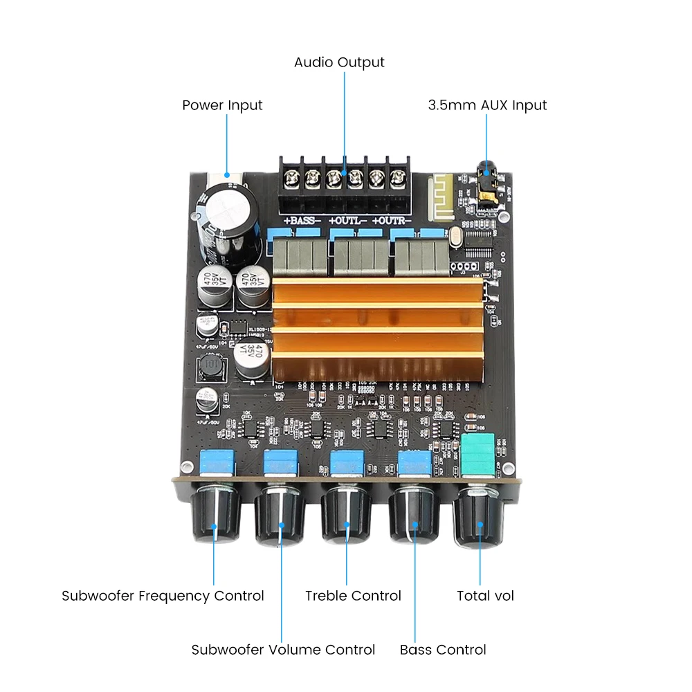 AIYIMA-Amplificateur de caisson de basses TPA3221, carte audio HiFi 2.1, Bluetooth 5.0, amplificateurs de puissance haute puissance 2x100W + 200W,