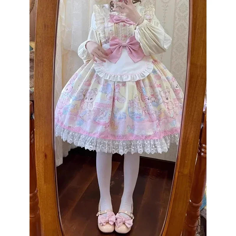 CyKawaii لوليتا الكشكشة المئزر بروتيل فستان الحبيب الأميرة الكرتون الطباعة القوس حيوية جرلي لولي فستان قصير CHJ368455