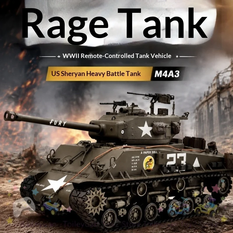 Toy 1/16 Remote Control Tank Sherman M4A3 E8 IR BB Barrel Elevation Smoke Unit Metal Chassis Road Wheels 360 Rotation RC Panzer