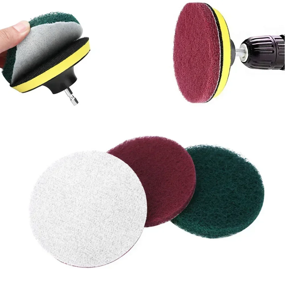 3 Pcs 5 Inch Drill Power Brush Tile Scrubber-Scrub Pad Cleaning Cloth Industrial Scouring Pads Nylon Polishing Buffing Tools