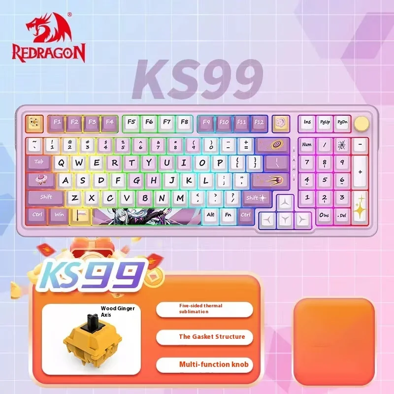 

SUMREDA K99 Mechanical Keyboard Wireless Three Mode Multi Functional Knob 98keys PBT Hot Plug Rgb Customized Gaming Keyboard