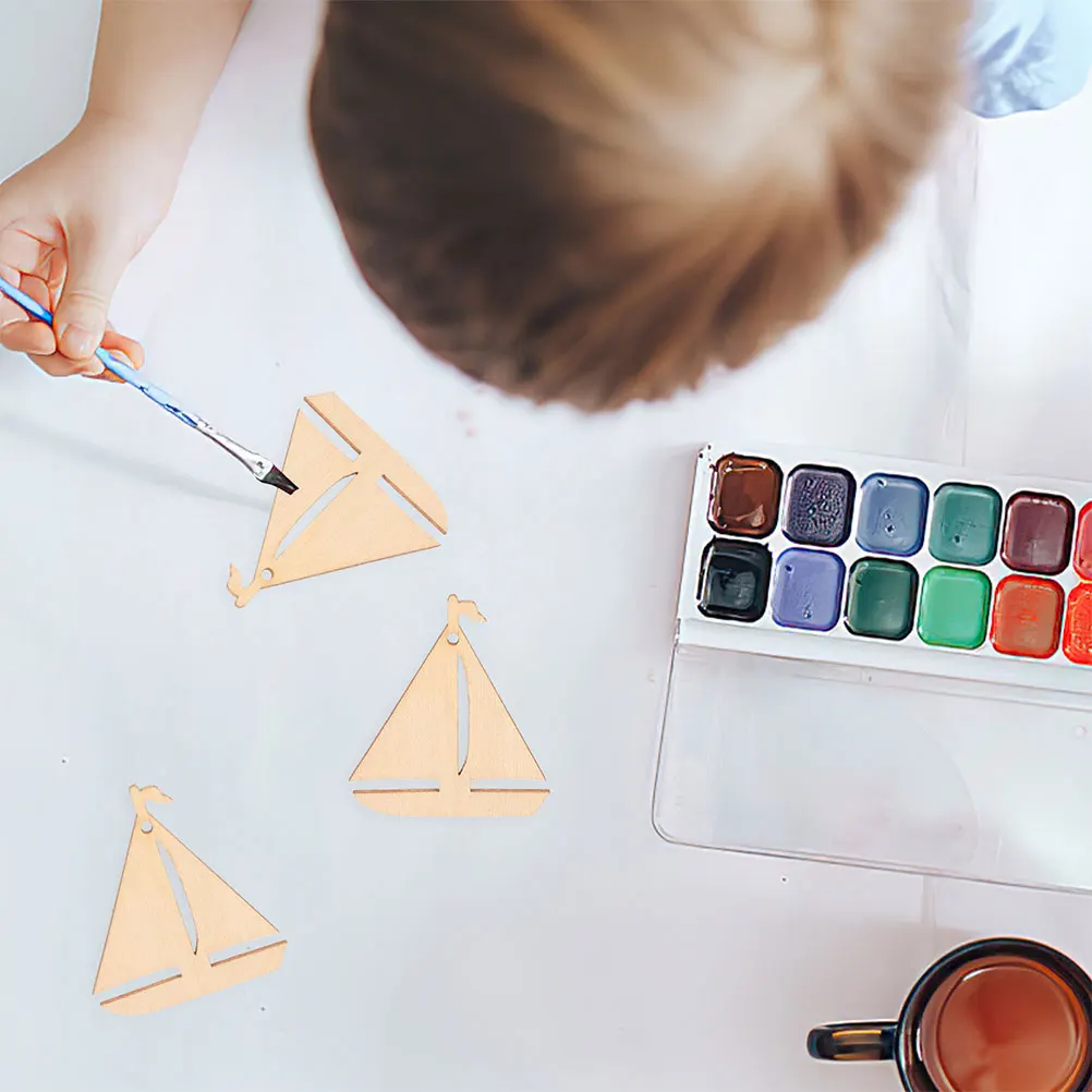

100Pcs Wooden Sailboat Cutouts Unfinished DIY Crafts Blank Wood Slices Nautical Theme Party Decorations Kids Painting Supplies