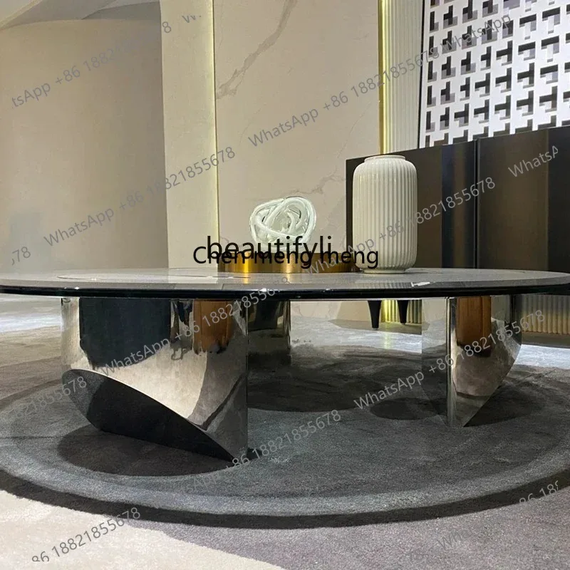 lhy 26 new zqItalian Minimalist round Coffee Table Stainless Steel Glass Tea Table ss 26