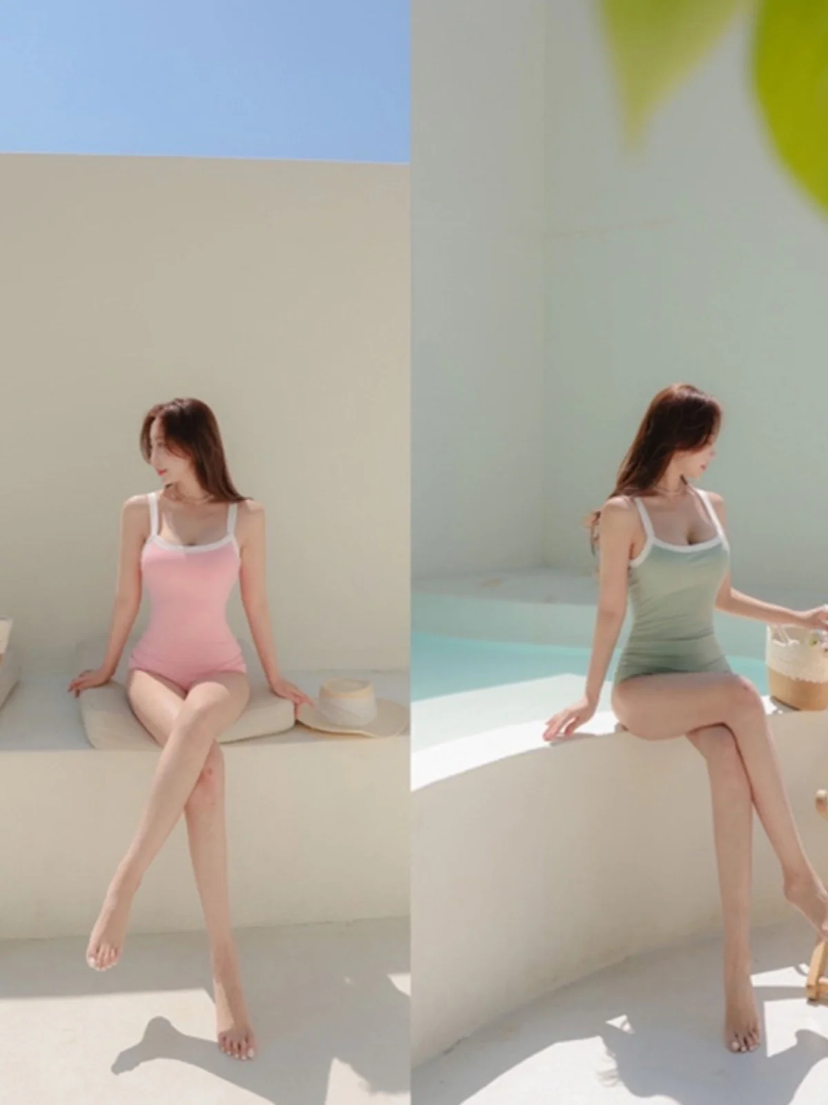 New Women's  Color White Pure Svel Conservative Bal Slimming Fre One-Piece Swimsuit for Hot Springs And Bea...