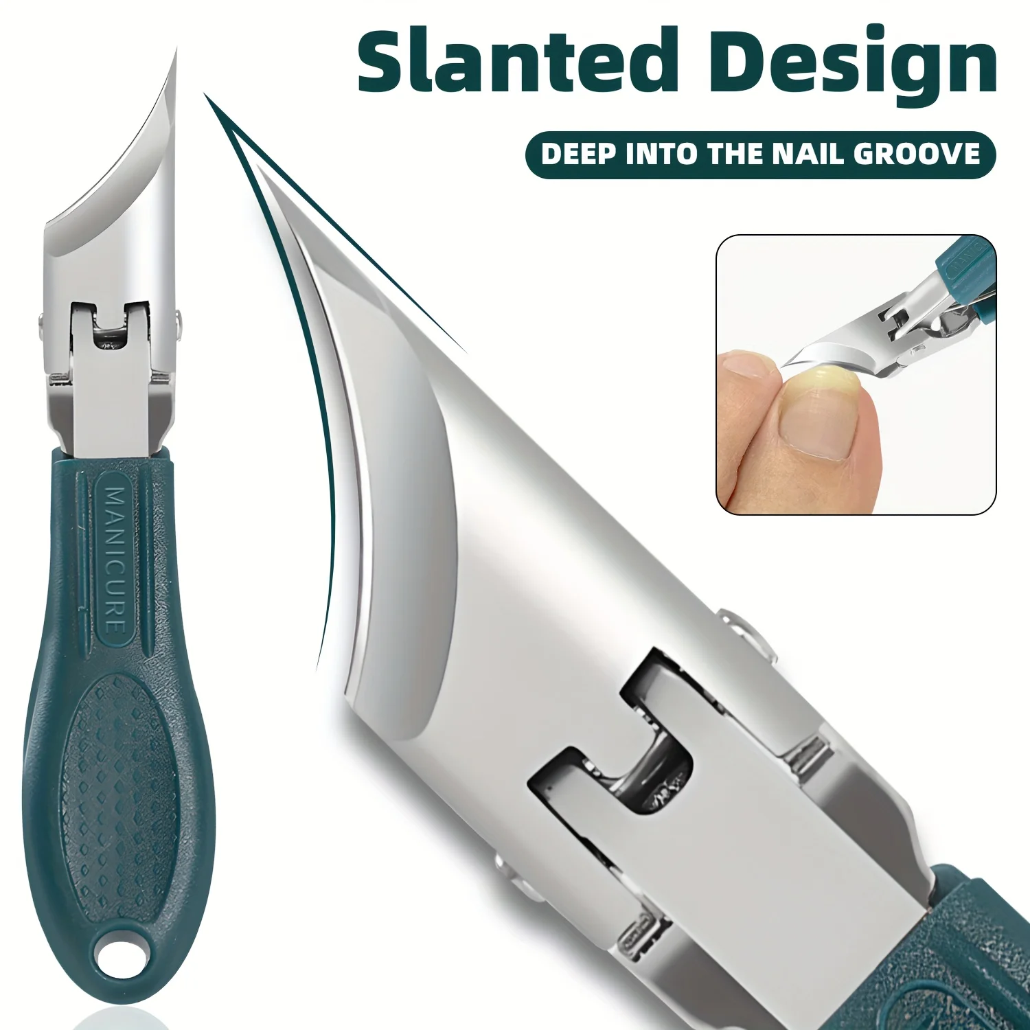 Nail Care Tool Eagle Beak Nail Clippers Stainless Steel 25° Beveled Blade Wide Jaw Anti-Splash Slanted Design for Thick Ingrown