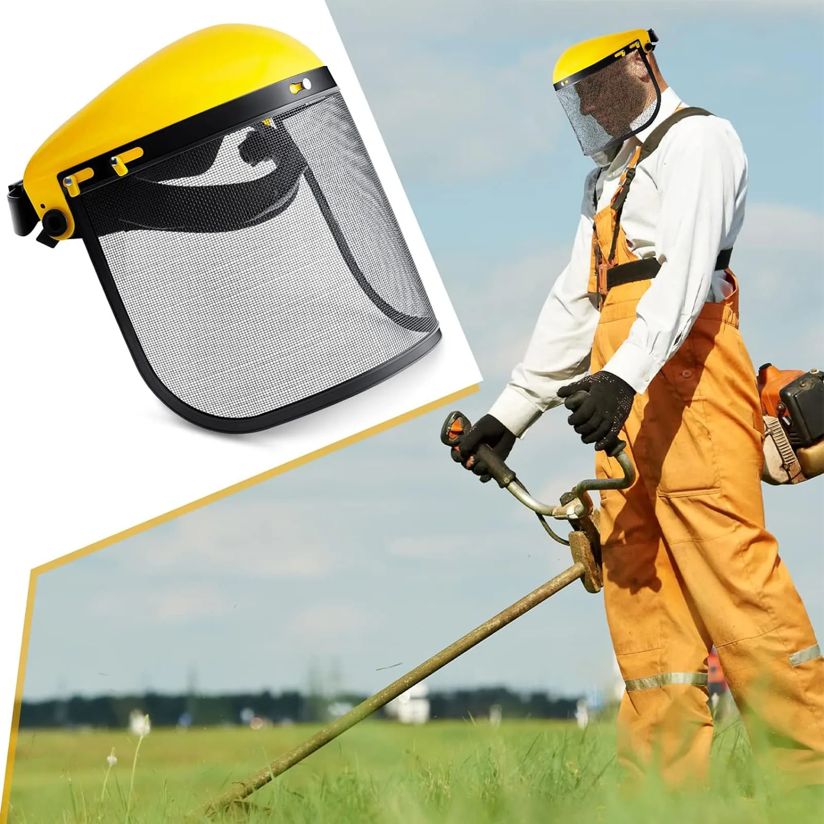 

ZK30 Chainsaw Helmet Sweat Absorption Impact Resistant Adjustable Mesh Face Shield Guard for Gardening Bright helmet