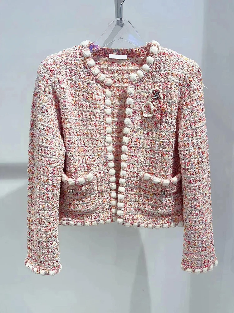 

Sweet T Sle ort Knitted Cardigan Coat with 3D Flower Design for Spring New Arrival Women's High-End Faion Outerwear
