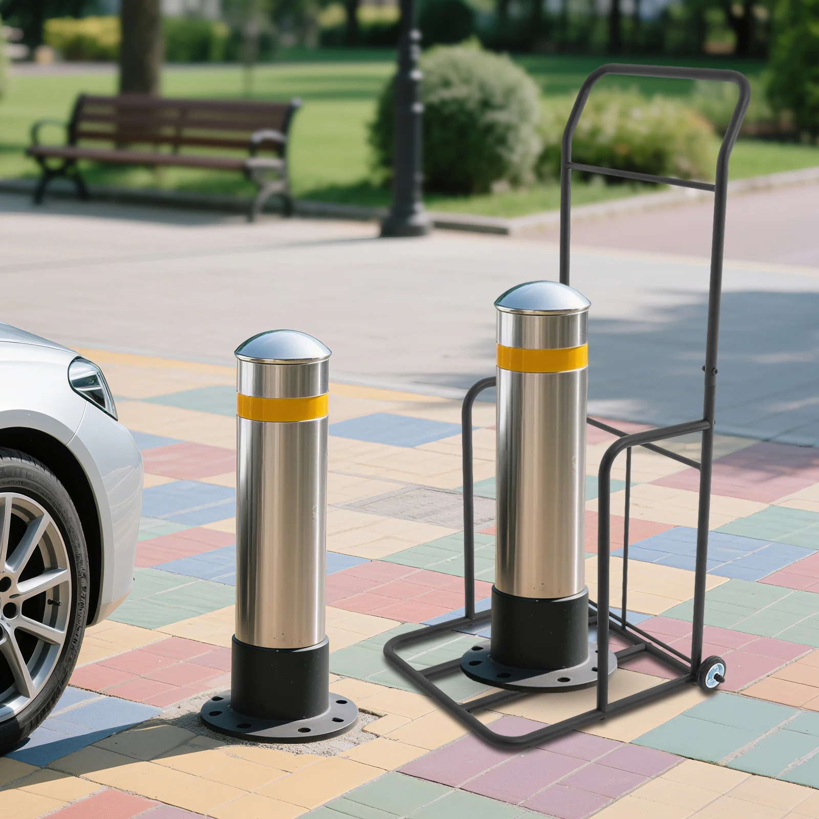 รถเข็นกรวยจราจรสูง 49.21 นิ้ว สำหรับขนย้ายกรวยจราจร ที่วางกรวยจราจรเหล็กคุณภาพสูงพร้อมล้อแม็กซ์สองล้อ