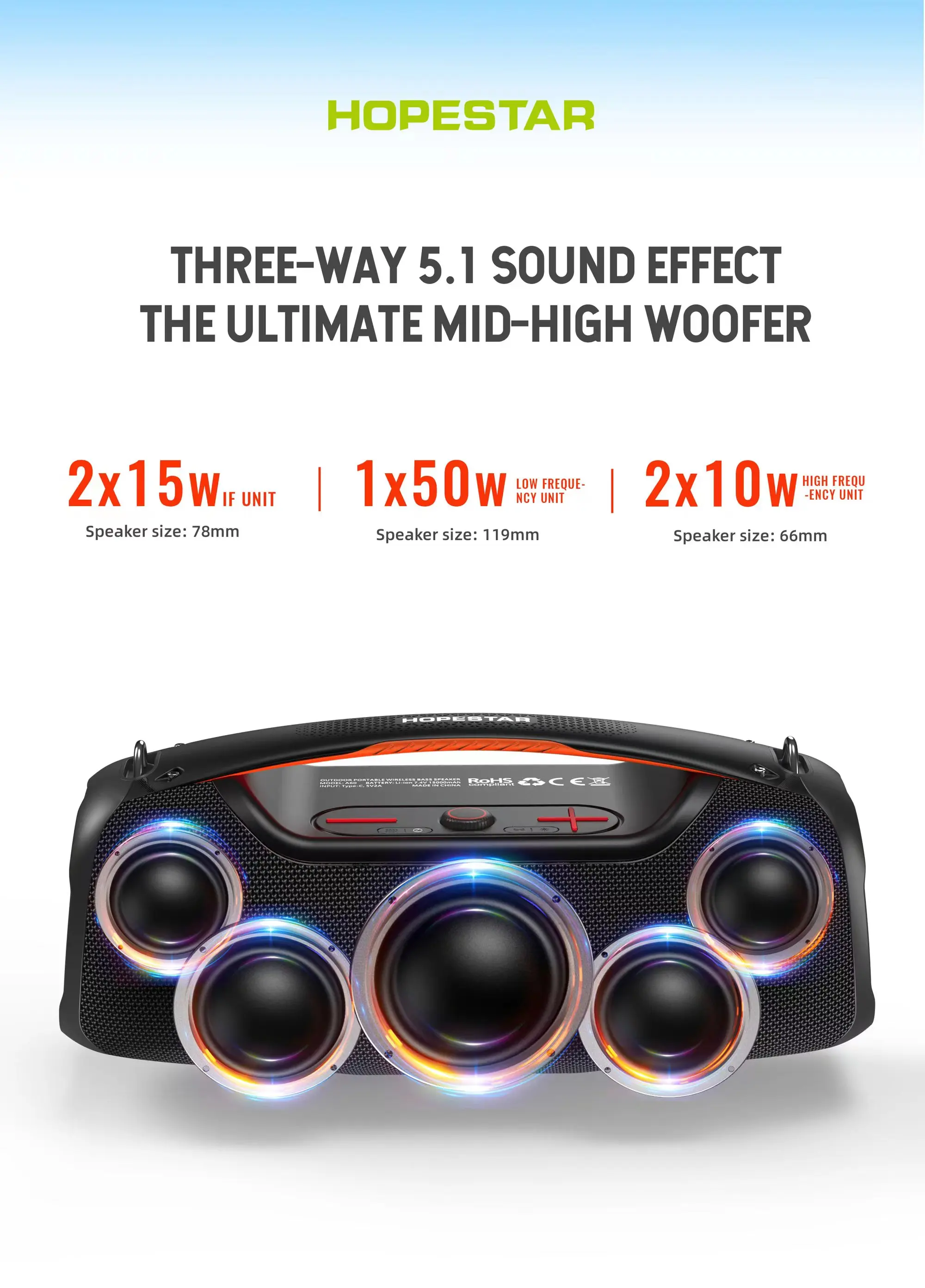 

HOPE STAR A60 3D Stereo Subwoofer Super Soundbar With Microphone Big Wireless Speaker Portable Outdoor Boombox