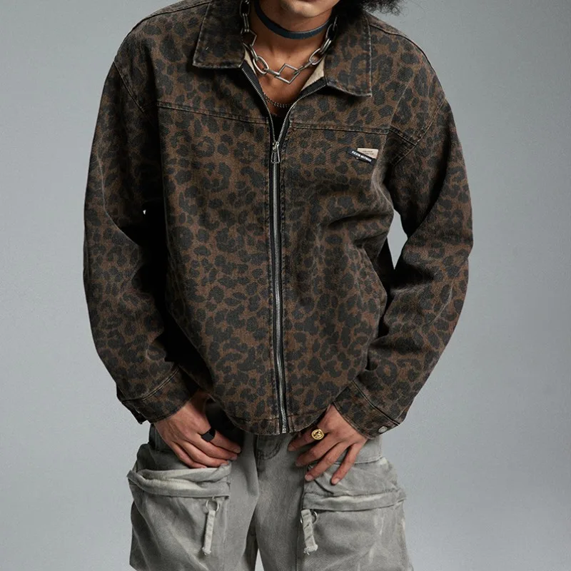 

Women Jackets Denim Zipper American Style Leopard Print Y2k Tops Autumn New Temperament Unisex Coats Street Vitality Personality