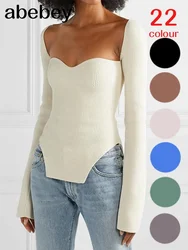 2025 new spring and summer fashion women clothes sqaure collar full sleeves elastic high waist sexy pullover WK080