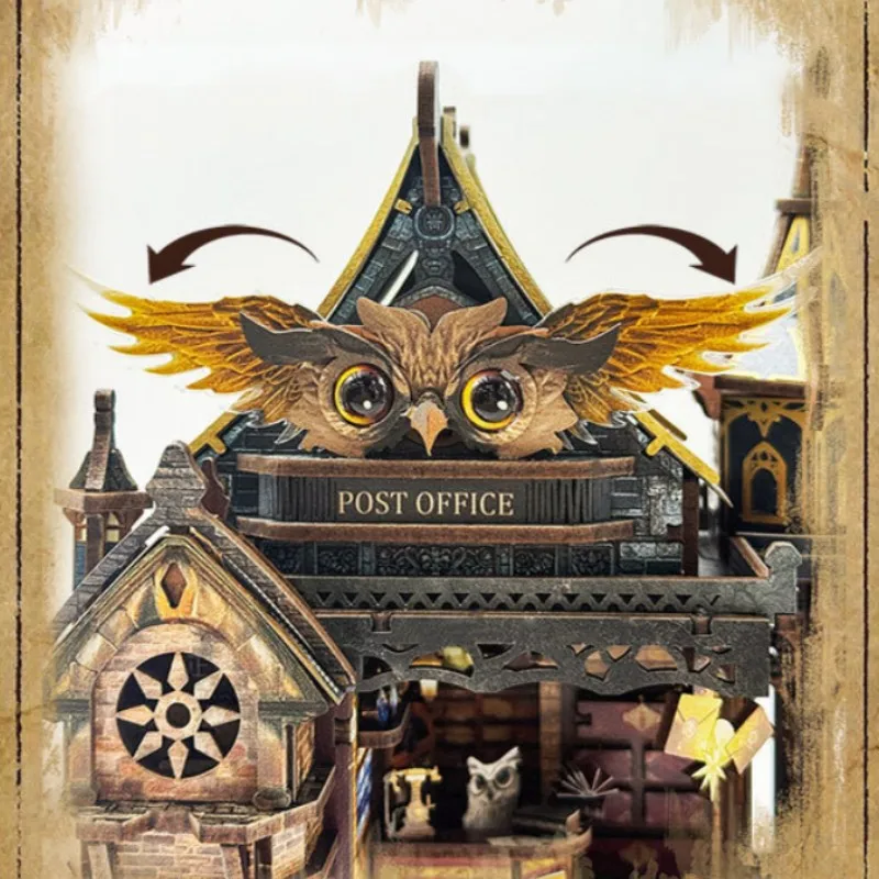 OUZEY Owl Post Office Rompecabezas de madera 3D, kit de modelo de casa en miniatura caprichoso, regalo mágico de bricolaje para adultos y adolescentes