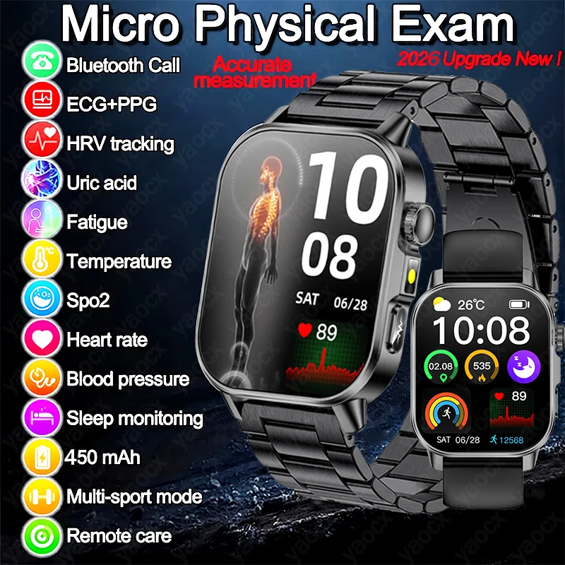 

New Nursing Grade Smart Watch Men Accurate ECG+PPG Uric Acid Blood Fat 2.0-inch HD Screen BT Call Sports Tracker Smart Watch