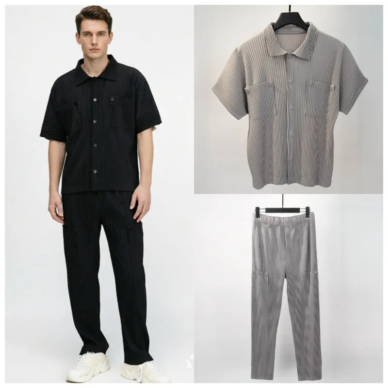 Conjunto de Camisa Plisada Miyake para Hombre, Verano 2026, Nueva Camisa Casual de Manga Corta con Pliegues, Chaqueta Retro de Moda para Hombre