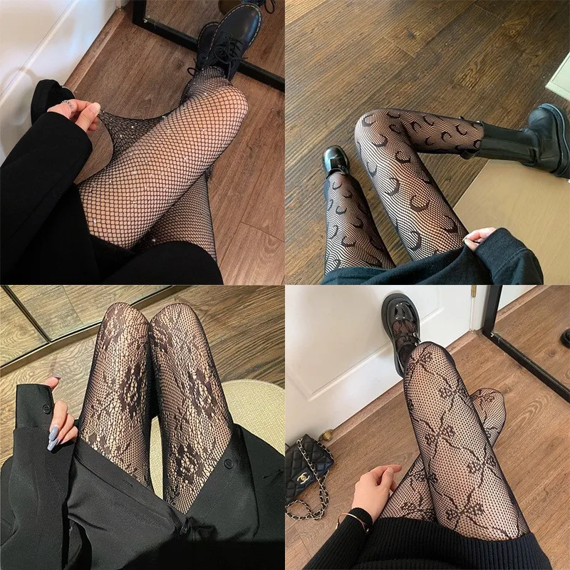 2026 New Women's White Floral Lace Tights Hollow Out Sheer Mesh Pantyhose Retro Pattern See-Through Stockings