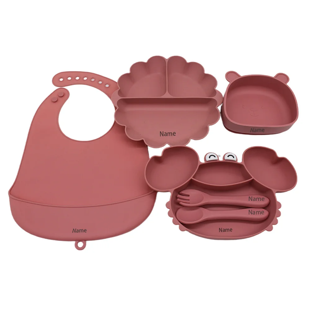 

Набор силиконовой посуды из 6 предметов для мальчиков и девочек с бесплатной гравировкой имени — персонализированный креативный подарочный набор