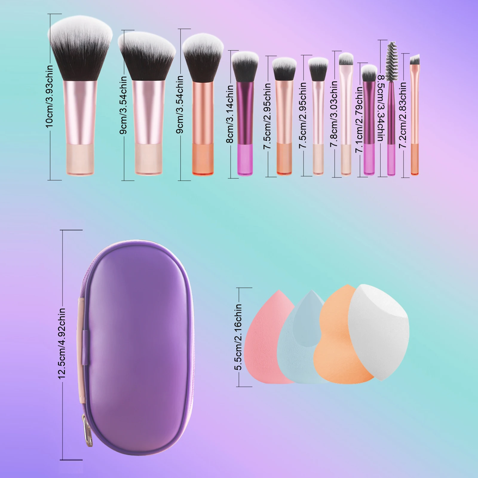 Makeup Brush Sets, 15pcs Plastic Multiple shapes Beauty Egg&Storage bag Multifunctional Cosmetic Brush For Making Up Supply