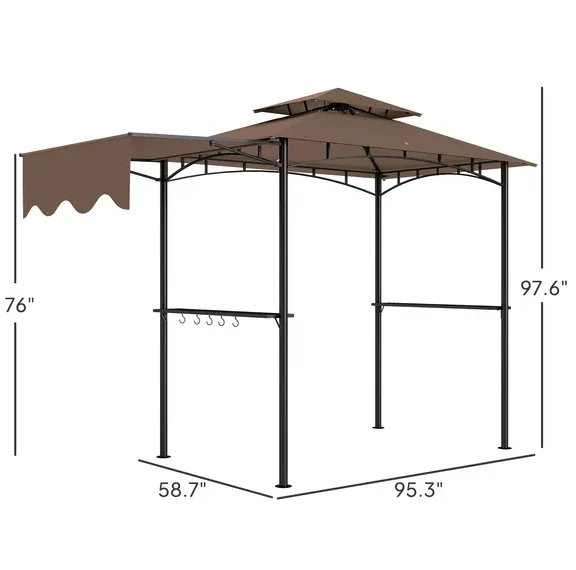 

Outsunny Открытая беседка-гриль 8 x 5 футов, укрытие для барбекю, боковой тент, 2 полки, 6 крючков, коричневый