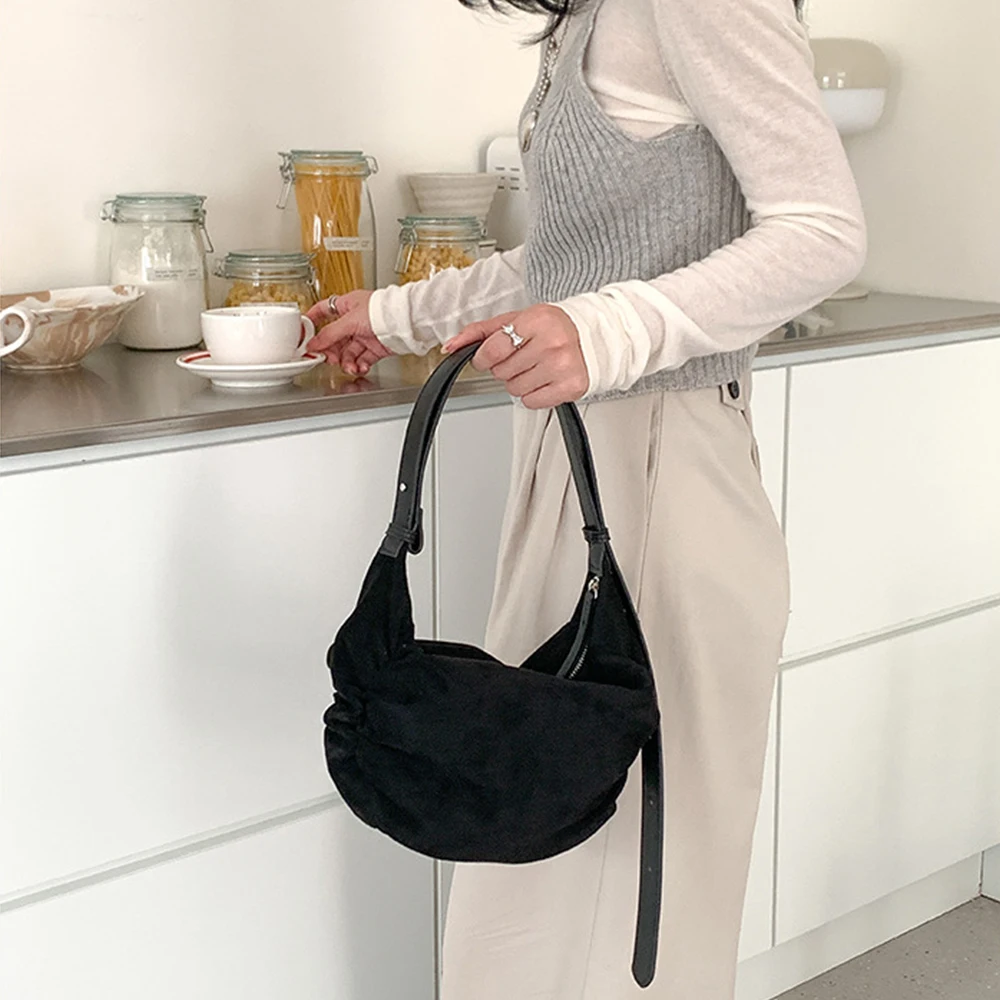 Meia lua ruched bolsa de ombro falso camurça bolsas e bolsas designer luxo nuvem bolinho saco macio crossbody sacos para mulher