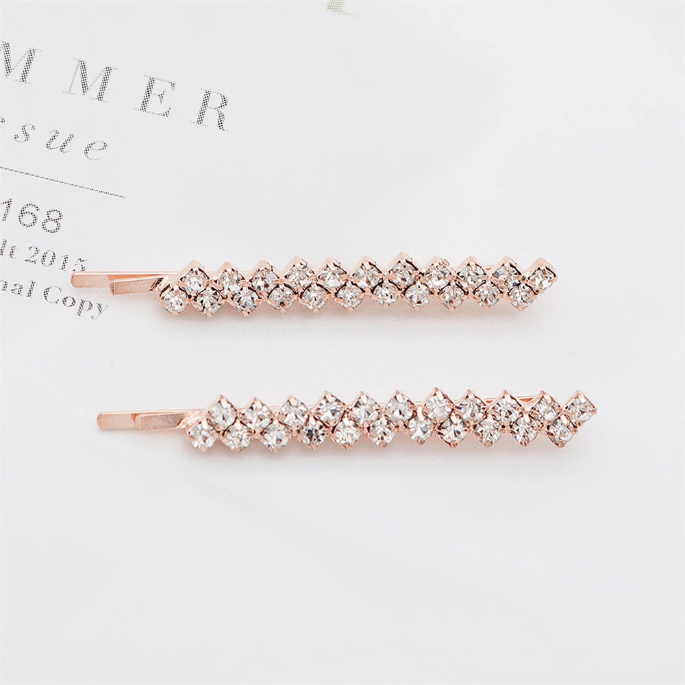 A Pair One Word Clip Ladies Glitter Rhinestones Hairpins Girls Hairgrips Hairstyle Women Bobby Pins Styling Hair Accessories