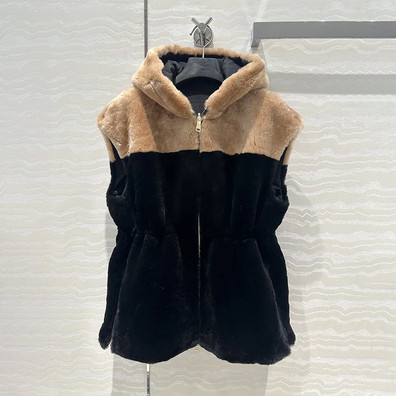 2024AW Top Fur Vintage Reversible Vest Jacket Women Cashmere Patchwork Classy Hoodie Jackets Luxury Brand Y2k Women's Clothing