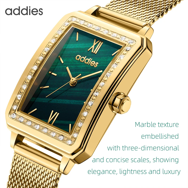 ADDIES New Luxury Quartz Women Watch Golden 30m Waterproof 316L Stainless Steel Fashion Casual Gift Wristwatch for Ladies